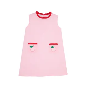 Lizzie's Luxe Leisure Dress - Pier Party Pink with Richmond Red & Pier Party Pink Mini Gingham Apple Applique