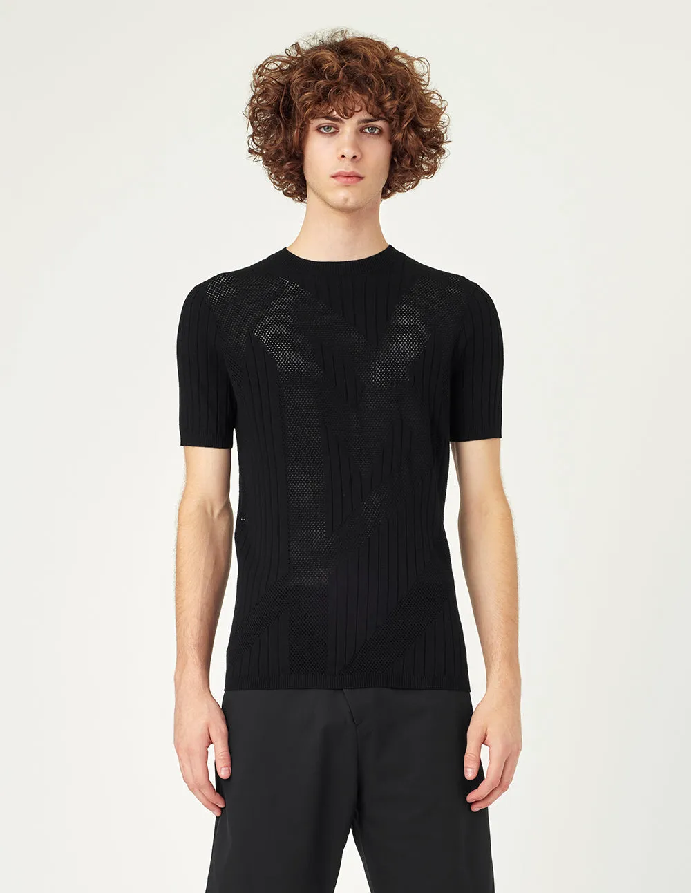 MARK FAST Round neck logo hole pattern pullover