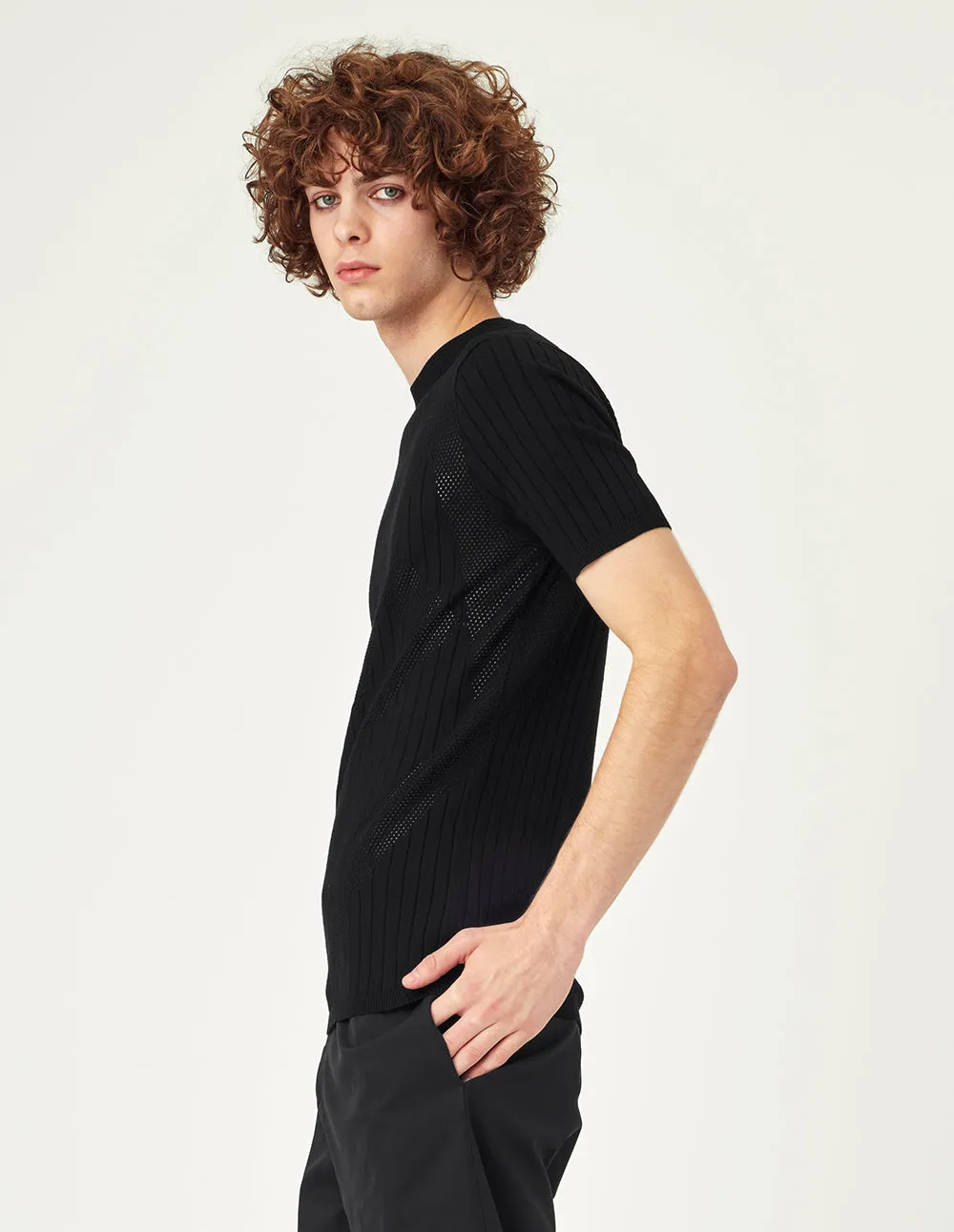 MARK FAST Round neck logo hole pattern pullover