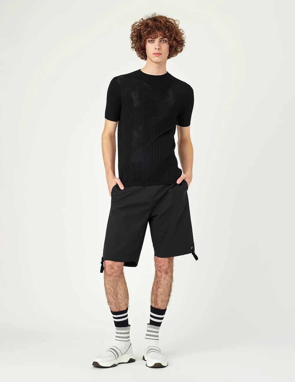 MARK FAST Round neck logo hole pattern pullover