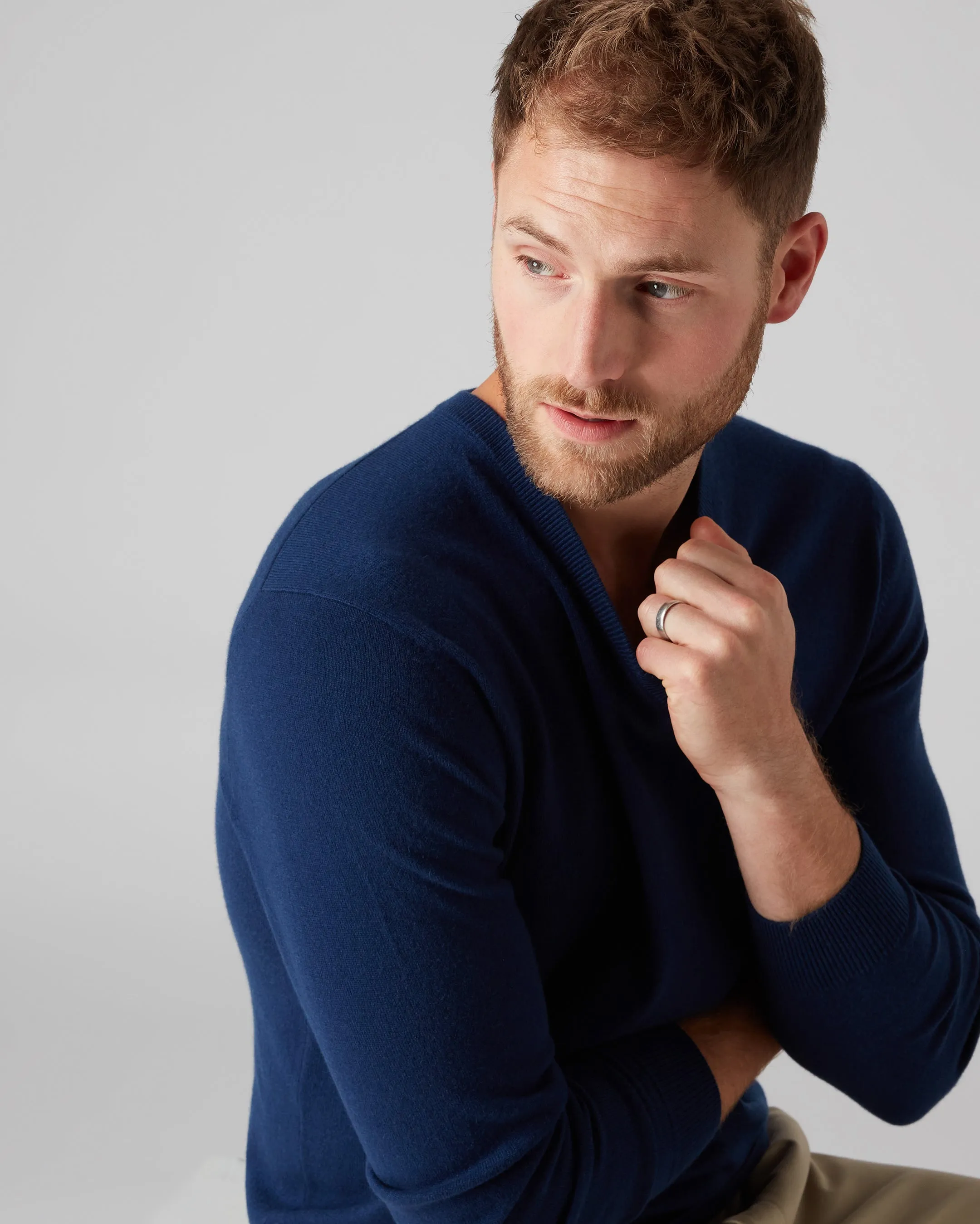 Men's Burlington V Neck Cashmere Sweater French Blue