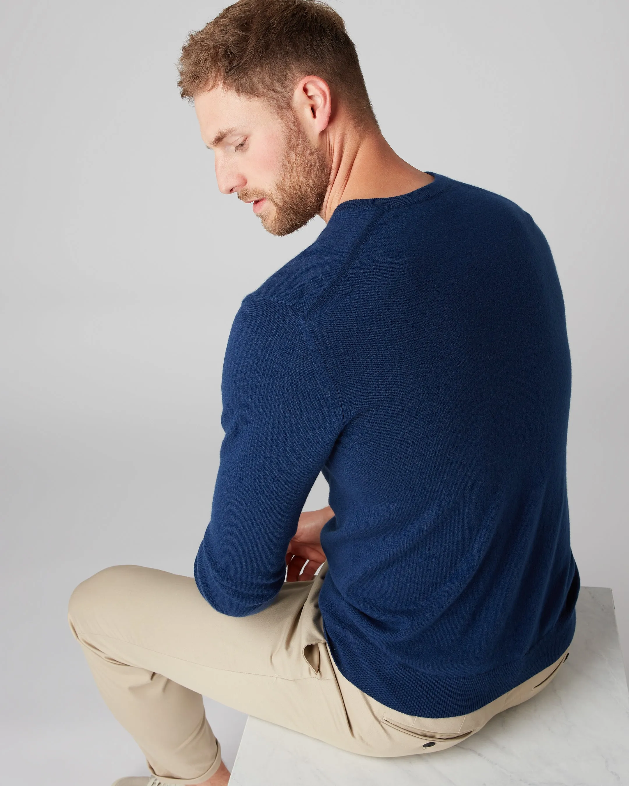 Men's Burlington V Neck Cashmere Sweater French Blue