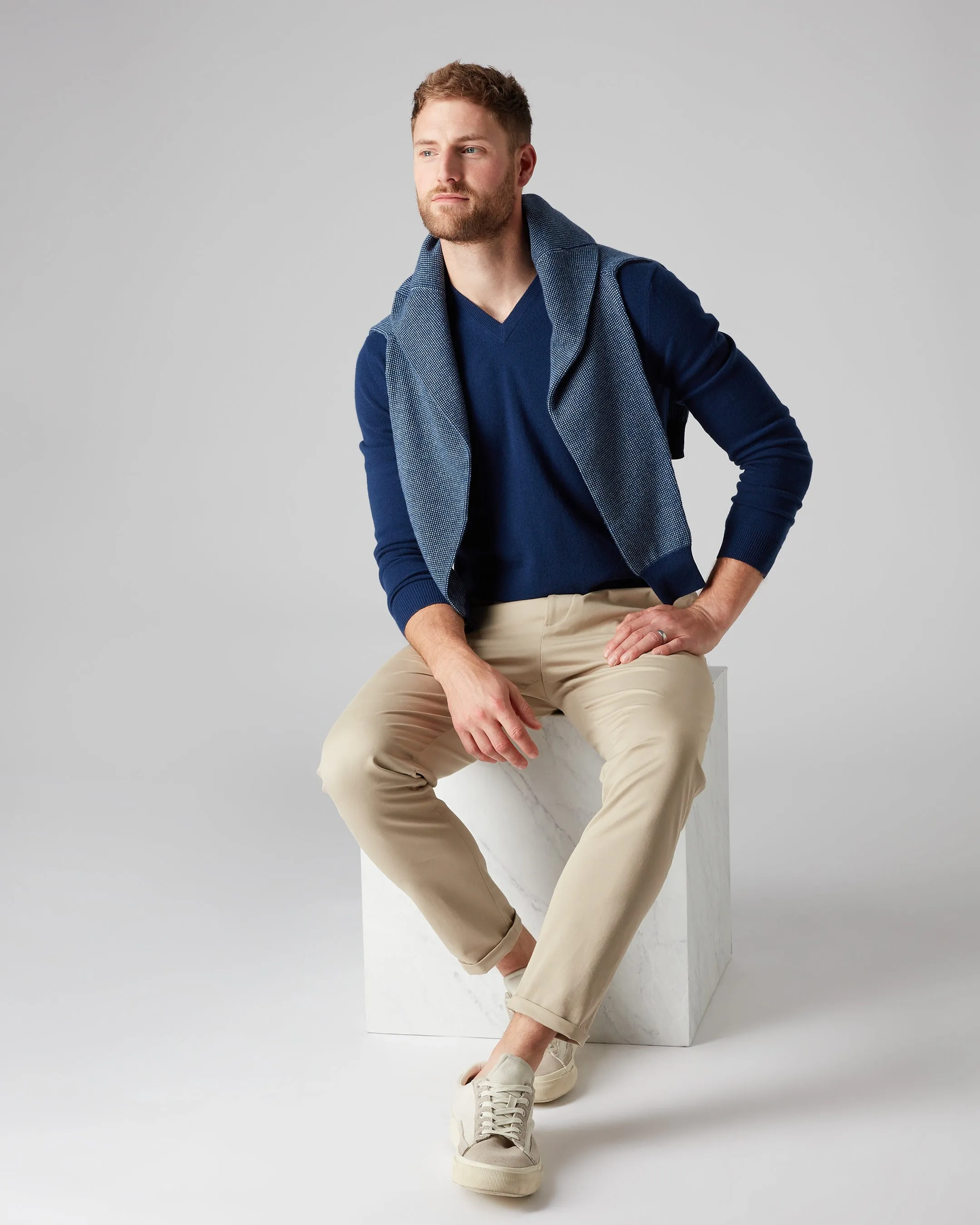 Men's Burlington V Neck Cashmere Sweater French Blue