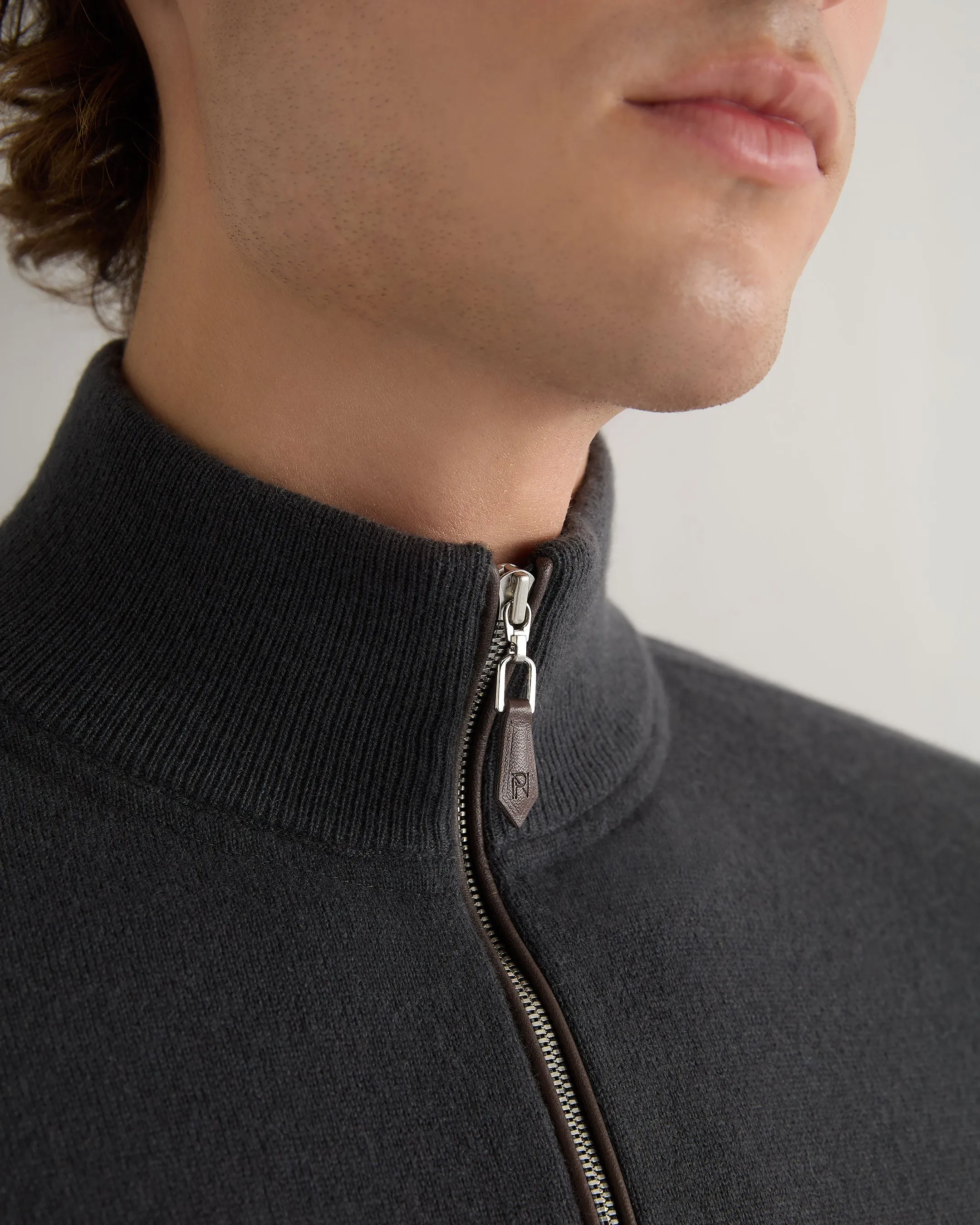 Men's Carnaby Half Zip Cashmere Sweater Anthracite Grey