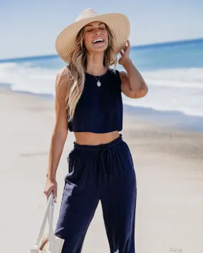 Navy Linen Cropped Tank Top & Pants Set - FINAL SALE