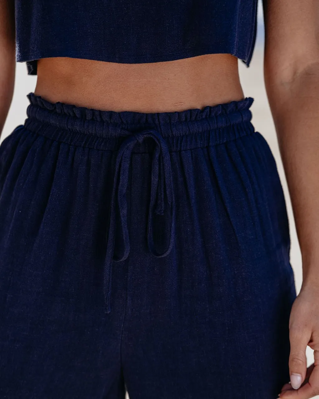 Navy Linen Cropped Tank Top & Pants Set - FINAL SALE