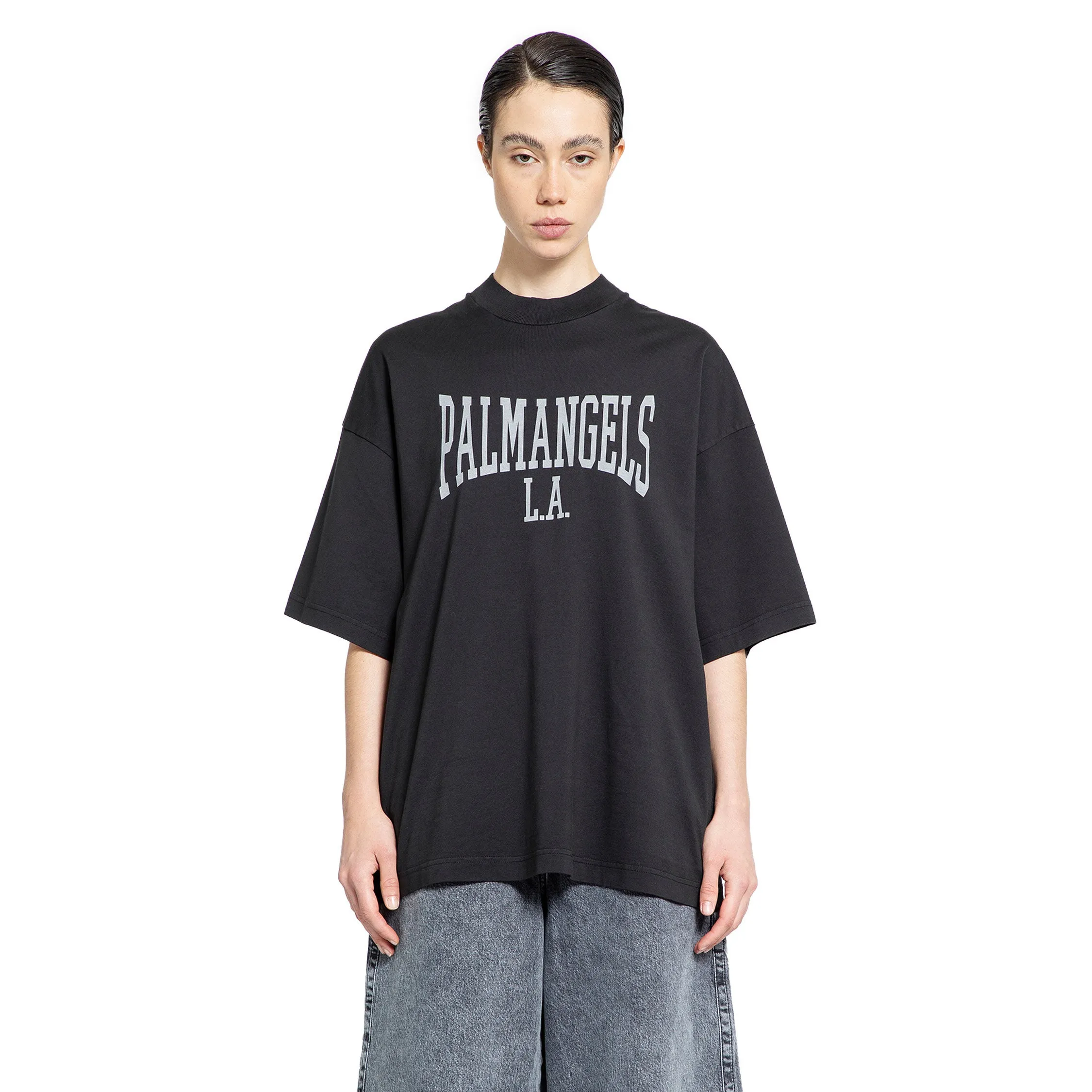 PALM ANGELS WOMAN BLACK T-SHIRTS & TANK TOPS