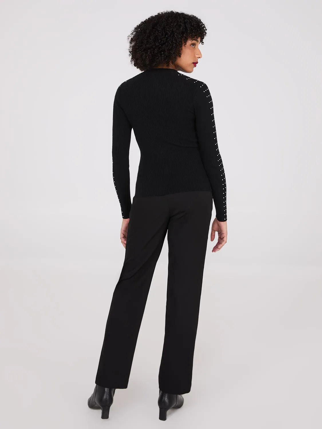 Rhinestone Stud Crew Neck Sweater