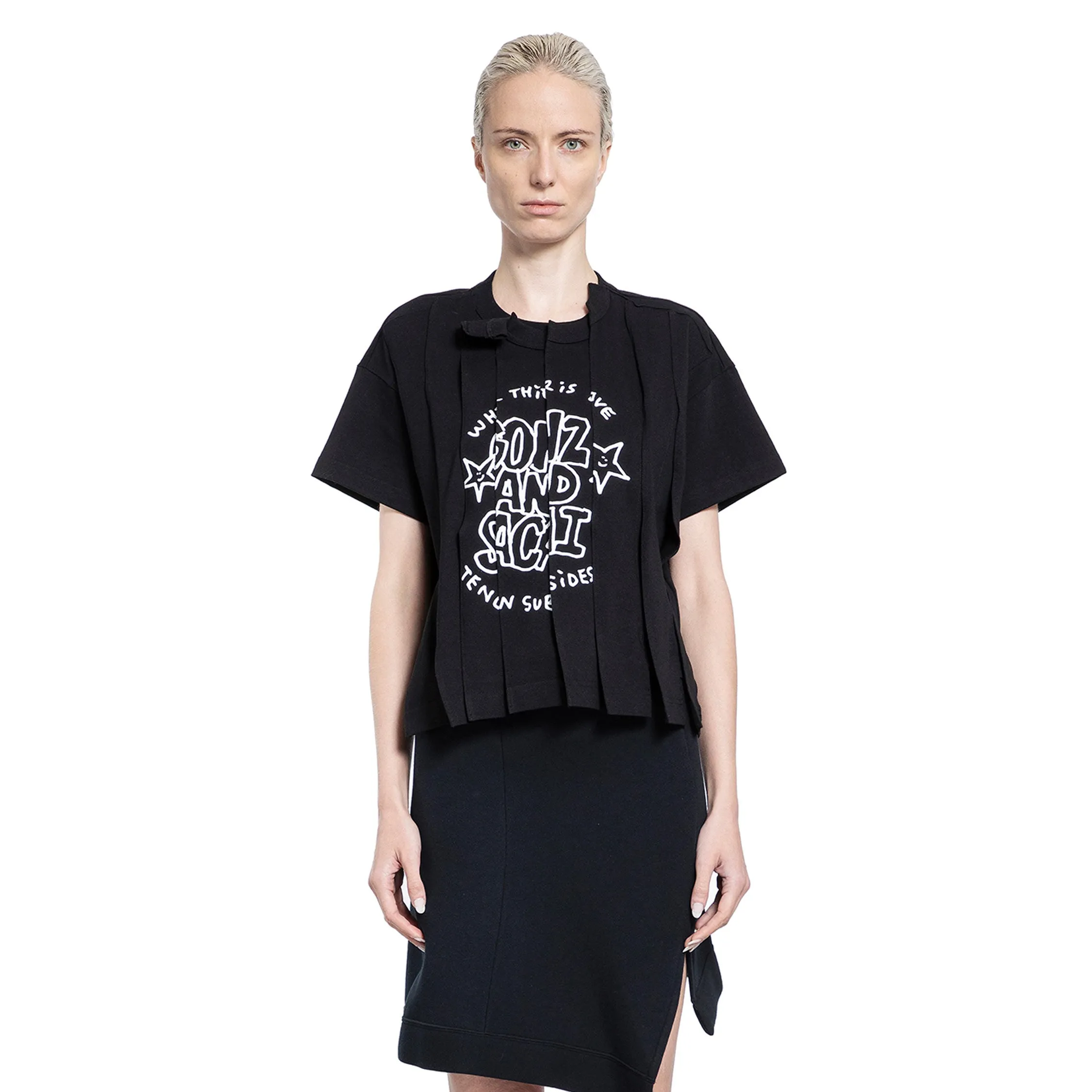 SACAI WOMAN BLACK T-SHIRTS & TANK TOPS
