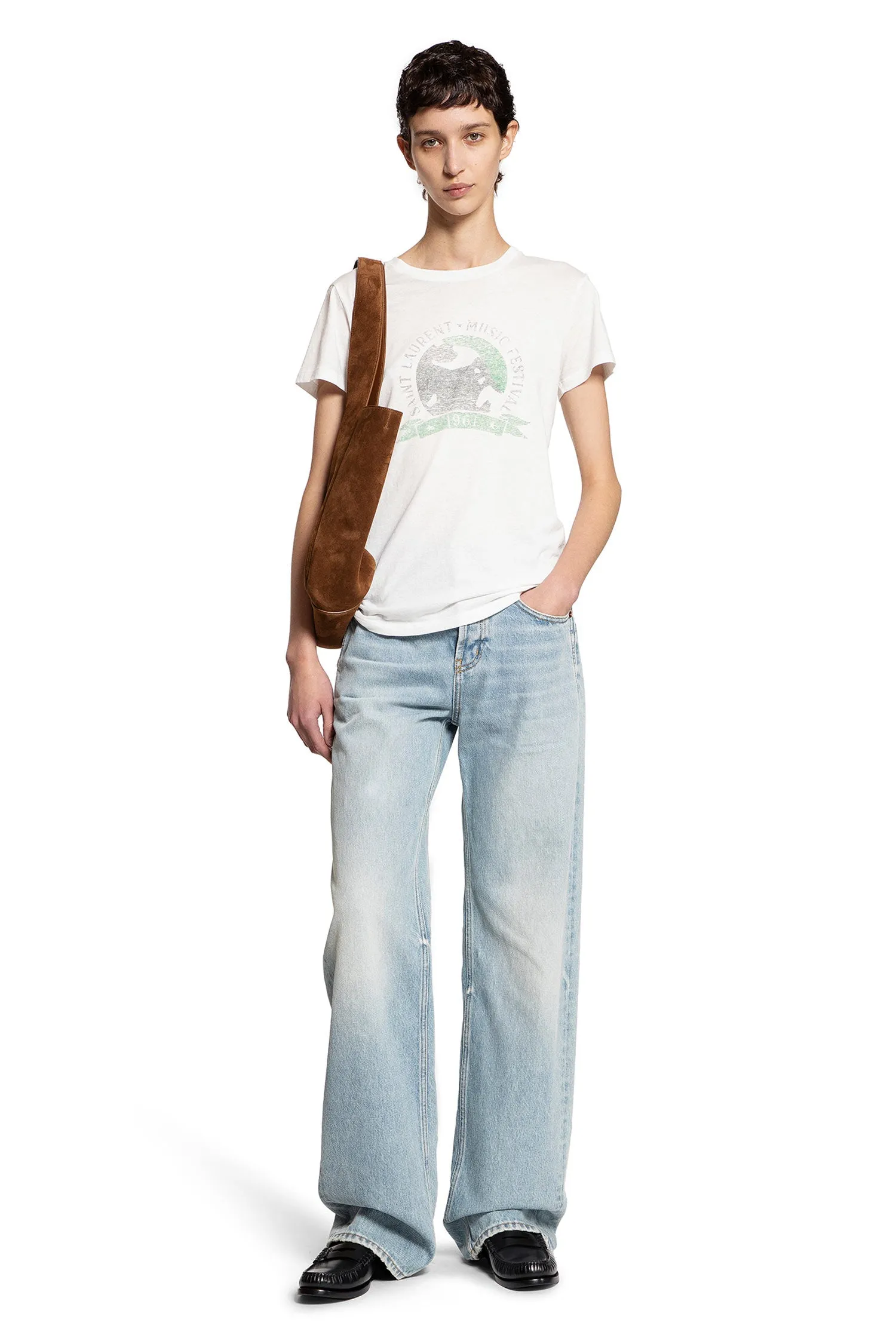 SAINT LAURENT WOMAN WHITE T-SHIRTS & TANK TOPS