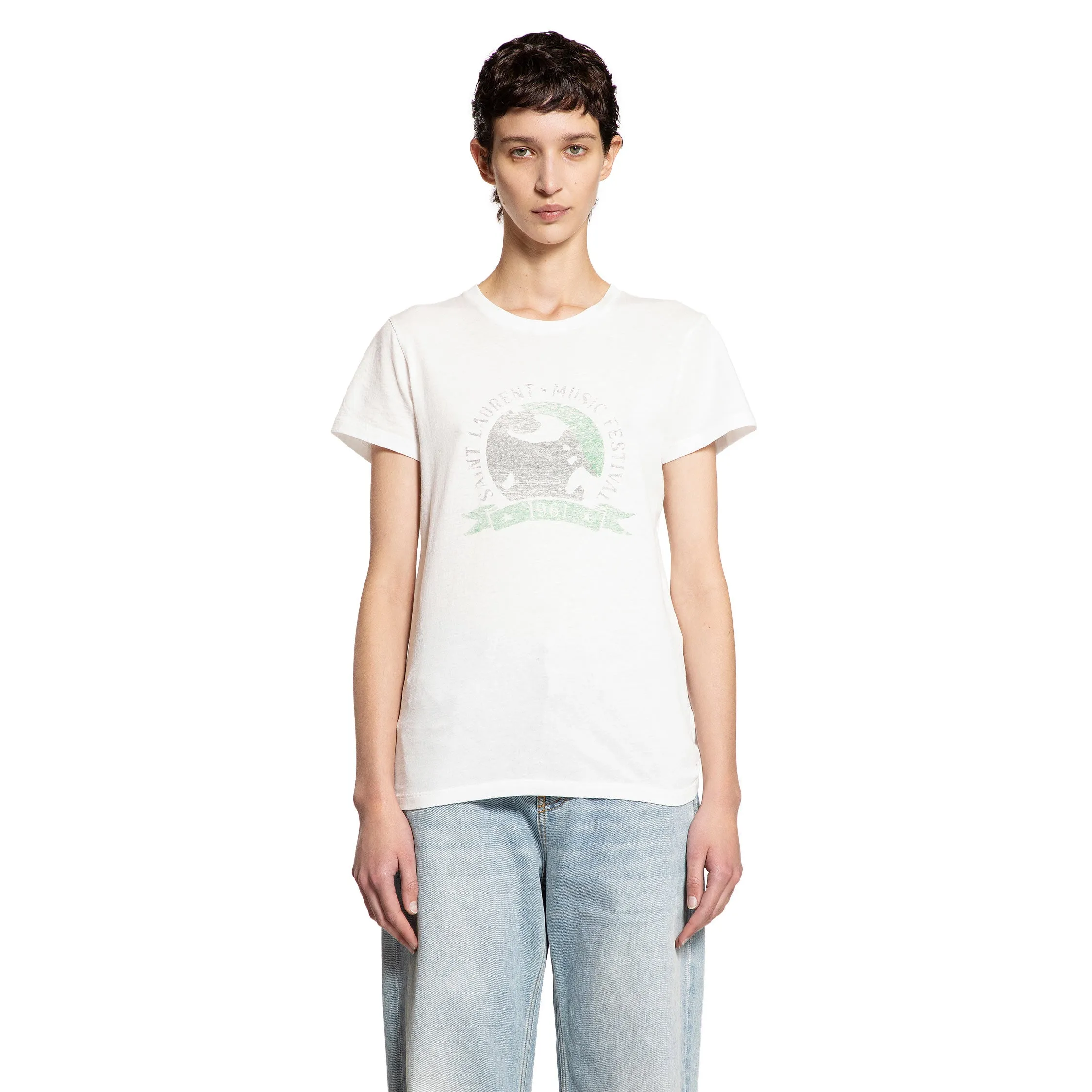 SAINT LAURENT WOMAN WHITE T-SHIRTS & TANK TOPS