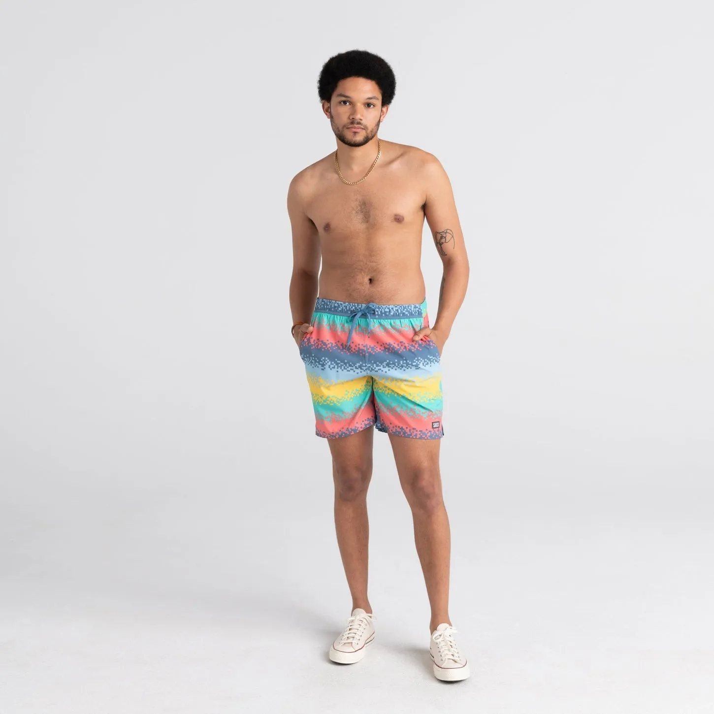 SAXX BATHING SUIT OH BUOY 2N1 VOLLEY 7" TECH REC STRIPE MULTI