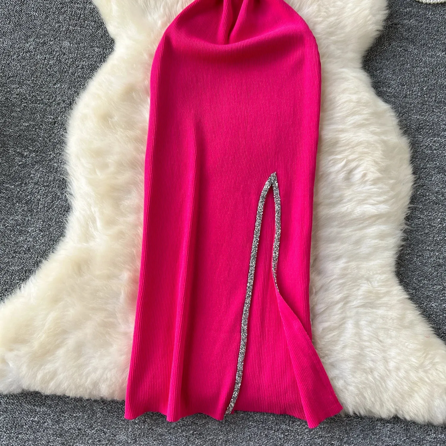 SINGREINY Senior Luxury Slim Dress Ladies O-Neck Bodycon Sequins Split Chic Design Summer Fashion Knitted Women Sexy Midi Dress