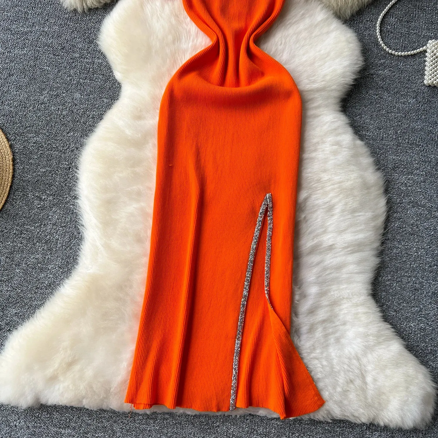 SINGREINY Senior Luxury Slim Dress Ladies O-Neck Bodycon Sequins Split Chic Design Summer Fashion Knitted Women Sexy Midi Dress