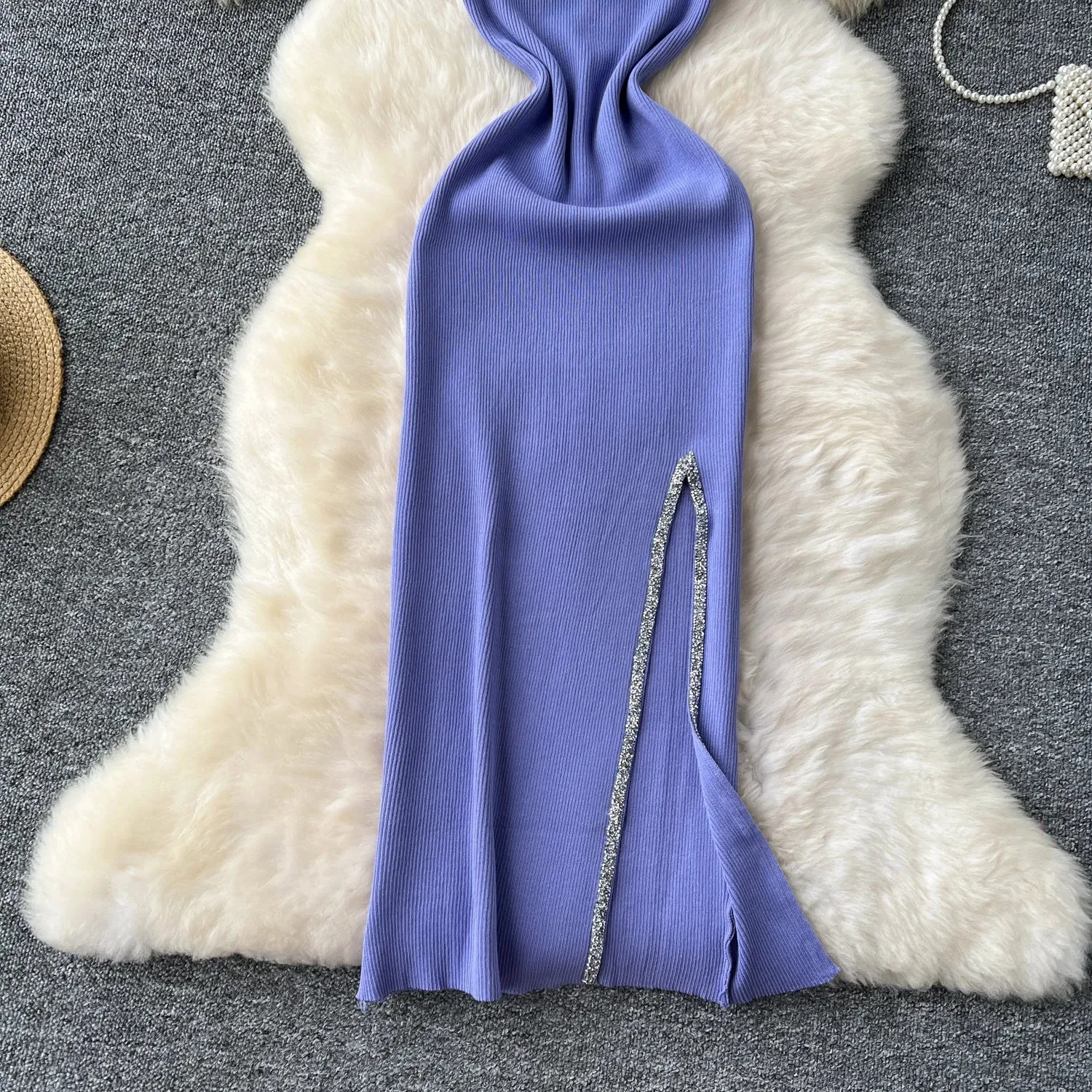 SINGREINY Senior Luxury Slim Dress Ladies O-Neck Bodycon Sequins Split Chic Design Summer Fashion Knitted Women Sexy Midi Dress