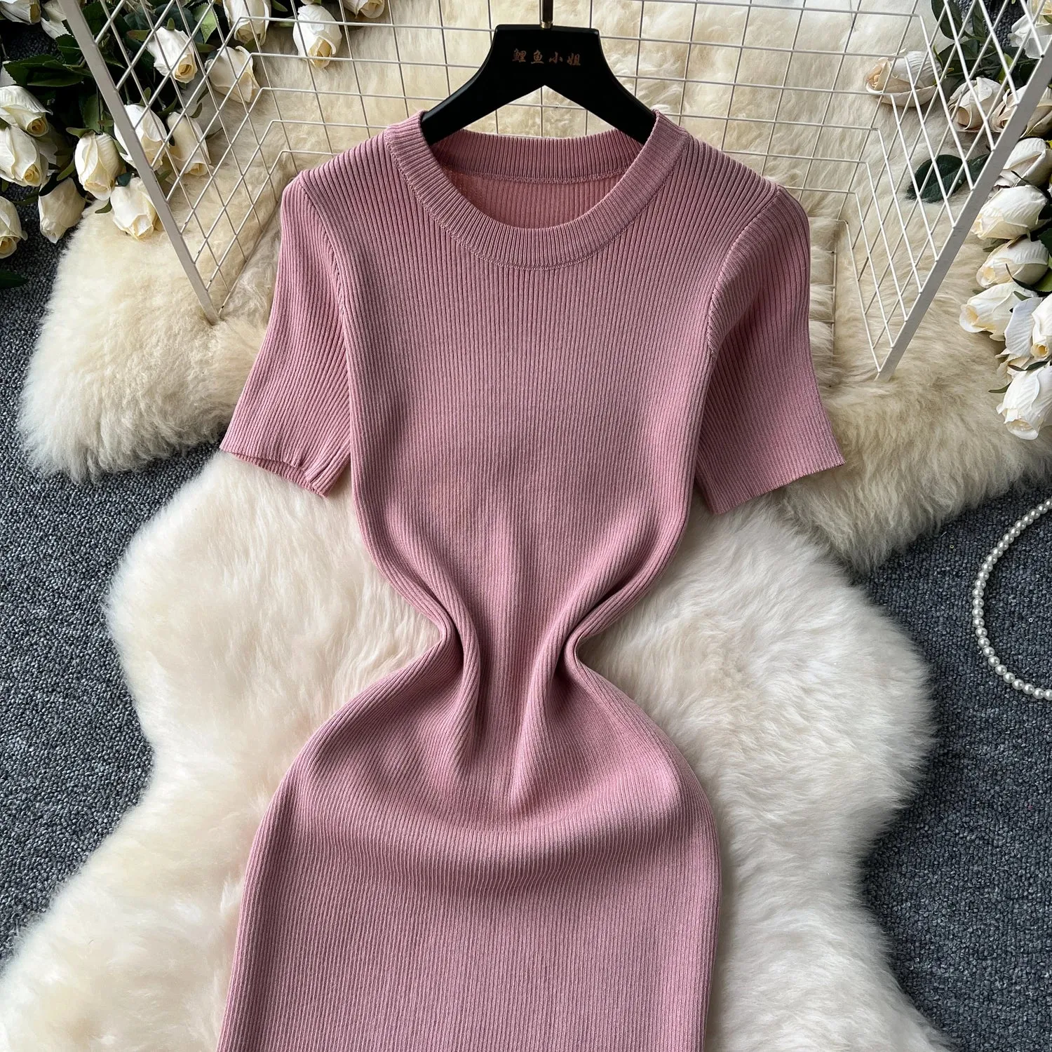 SINGREINY Senior Luxury Slim Dress Ladies O-Neck Bodycon Sequins Split Chic Design Summer Fashion Knitted Women Sexy Midi Dress