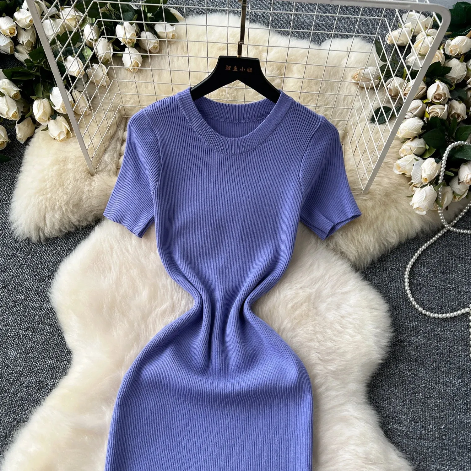 SINGREINY Senior Luxury Slim Dress Ladies O-Neck Bodycon Sequins Split Chic Design Summer Fashion Knitted Women Sexy Midi Dress