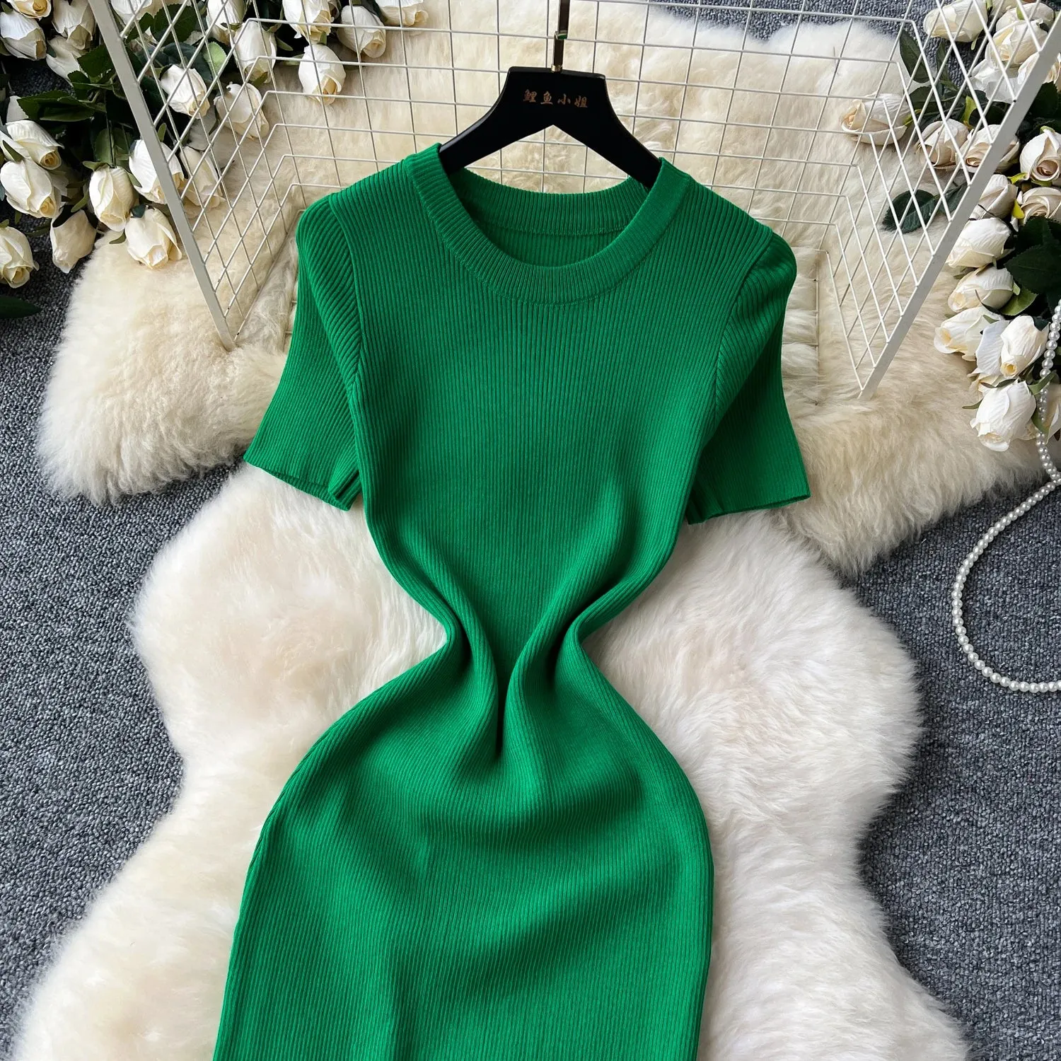 SINGREINY Senior Luxury Slim Dress Ladies O-Neck Bodycon Sequins Split Chic Design Summer Fashion Knitted Women Sexy Midi Dress