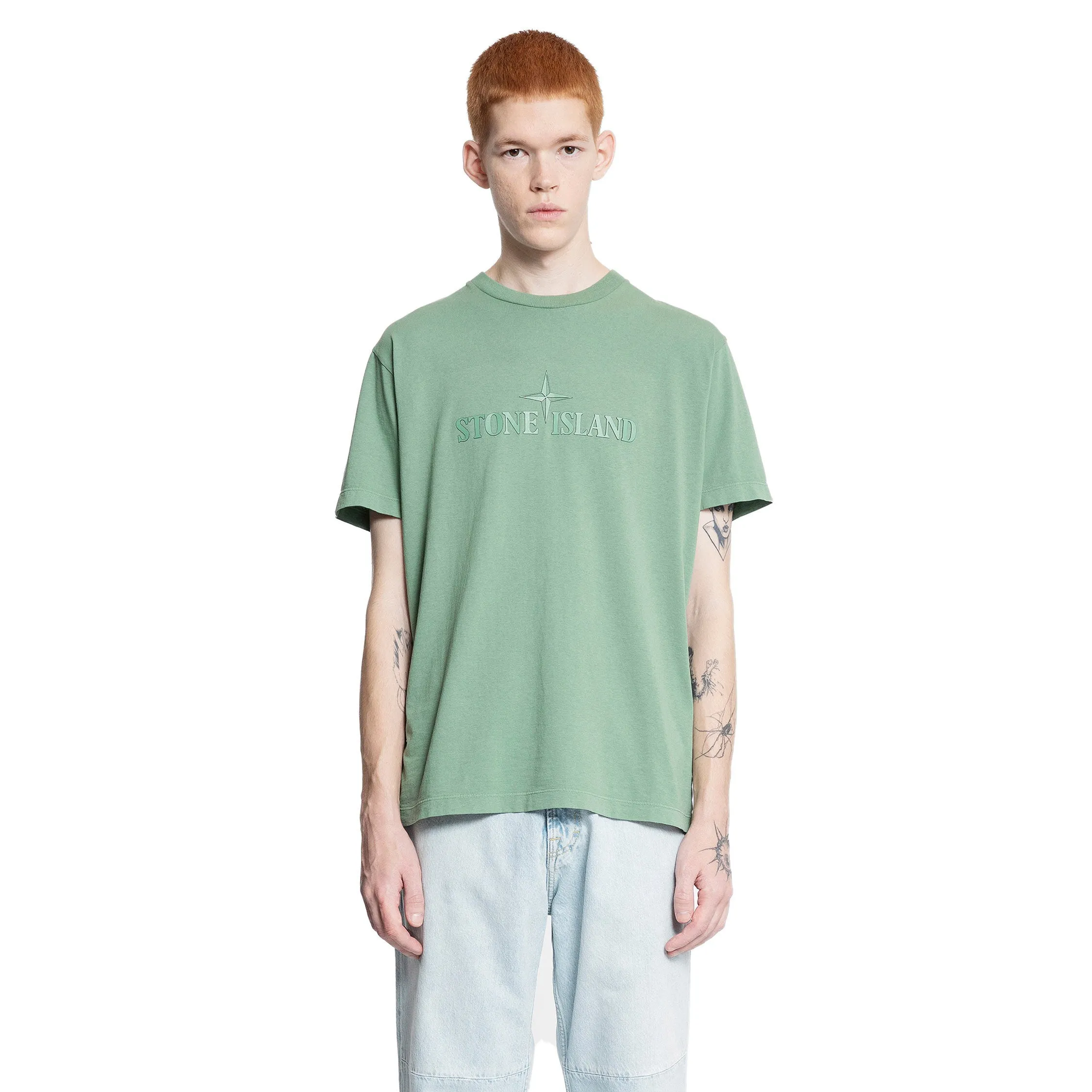 STONE ISLAND MAN GREEN T-SHIRTS & TANK TOPS