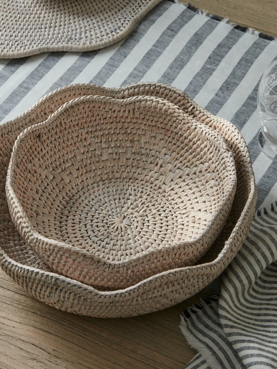 White Rattan Scallop Edged Bowl