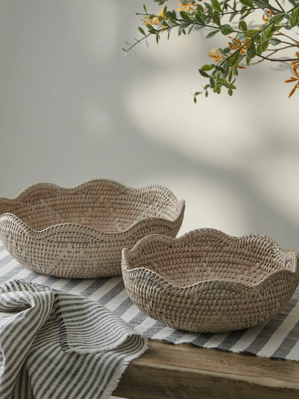 White Rattan Scallop Edged Bowl