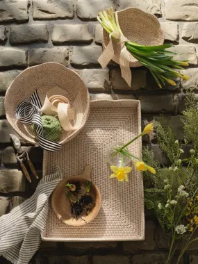 White Rattan Scallop Edged Bowl