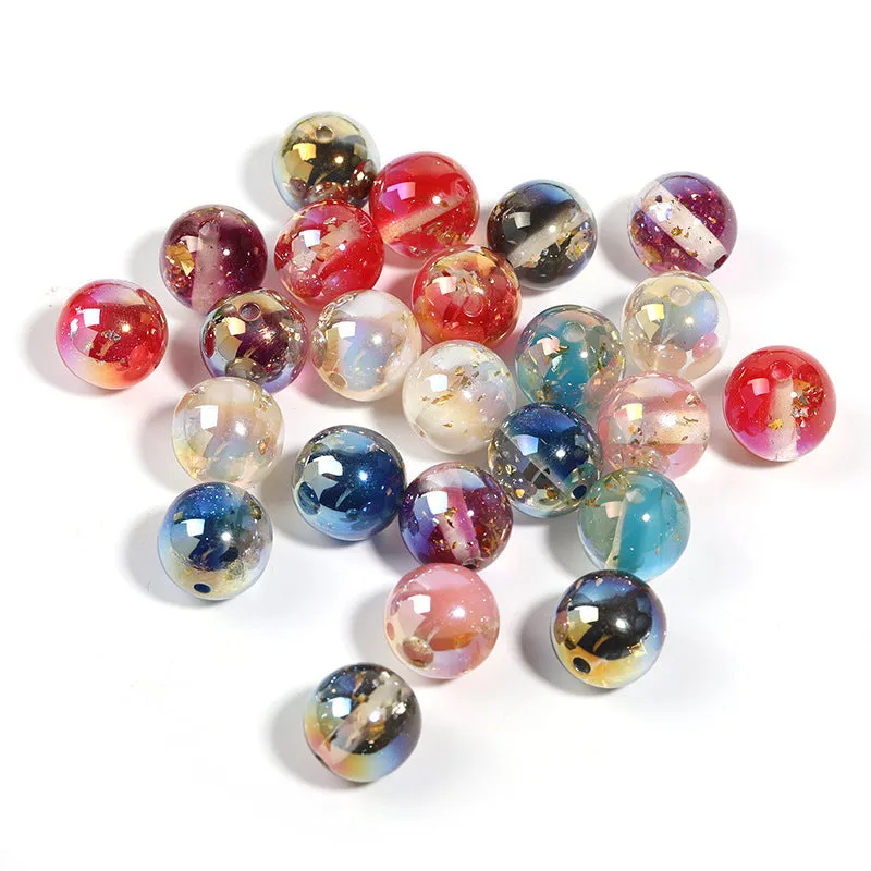 Wholesale 100pcs 16mm High Gloss Acrylic Round Beads Gold Foil Sequins Through Hole Beads