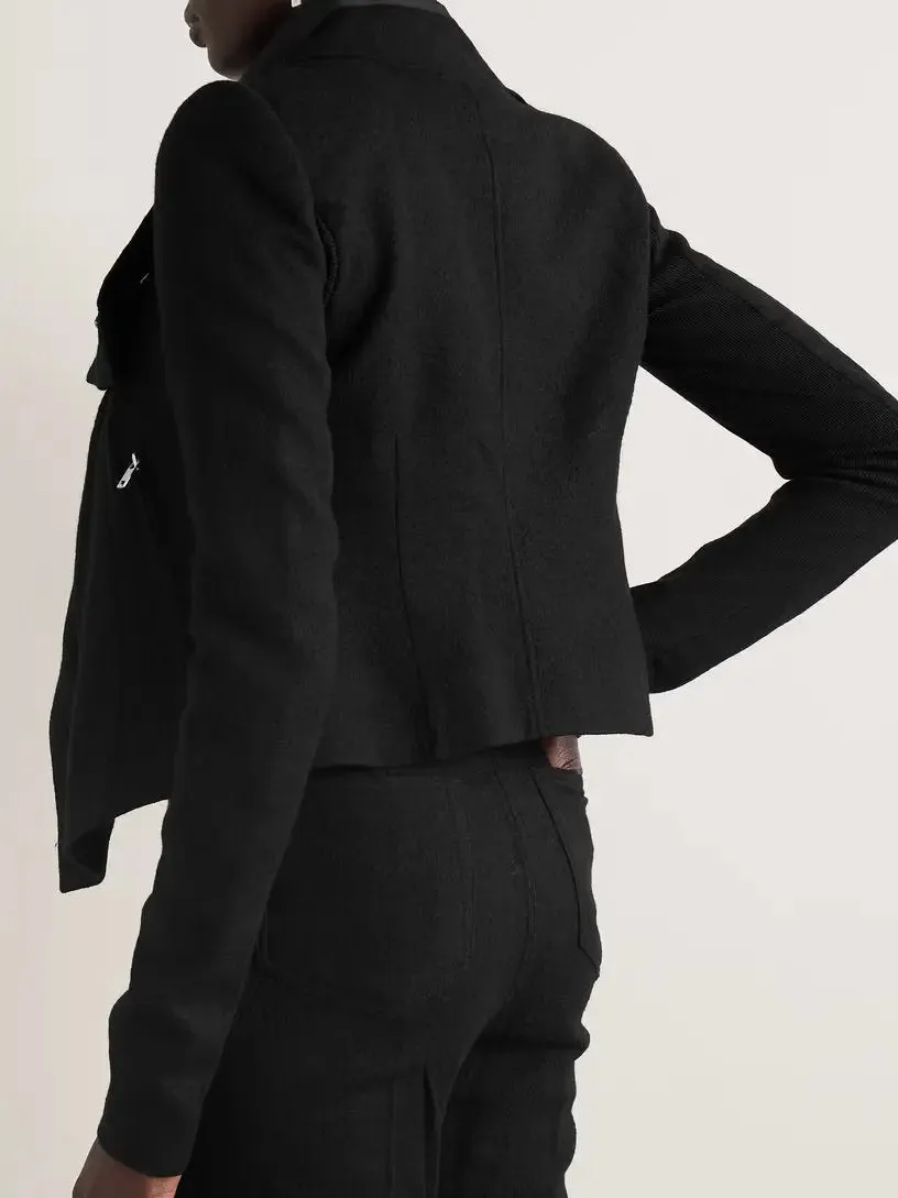 Women’s Black Draped-Collar Biker Jacket