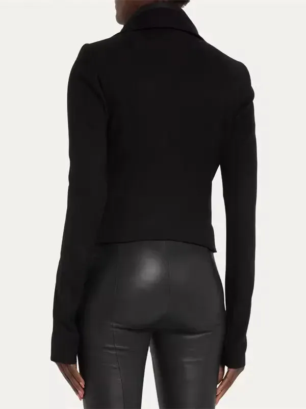 Women’s Black Draped-Collar Biker Jacket