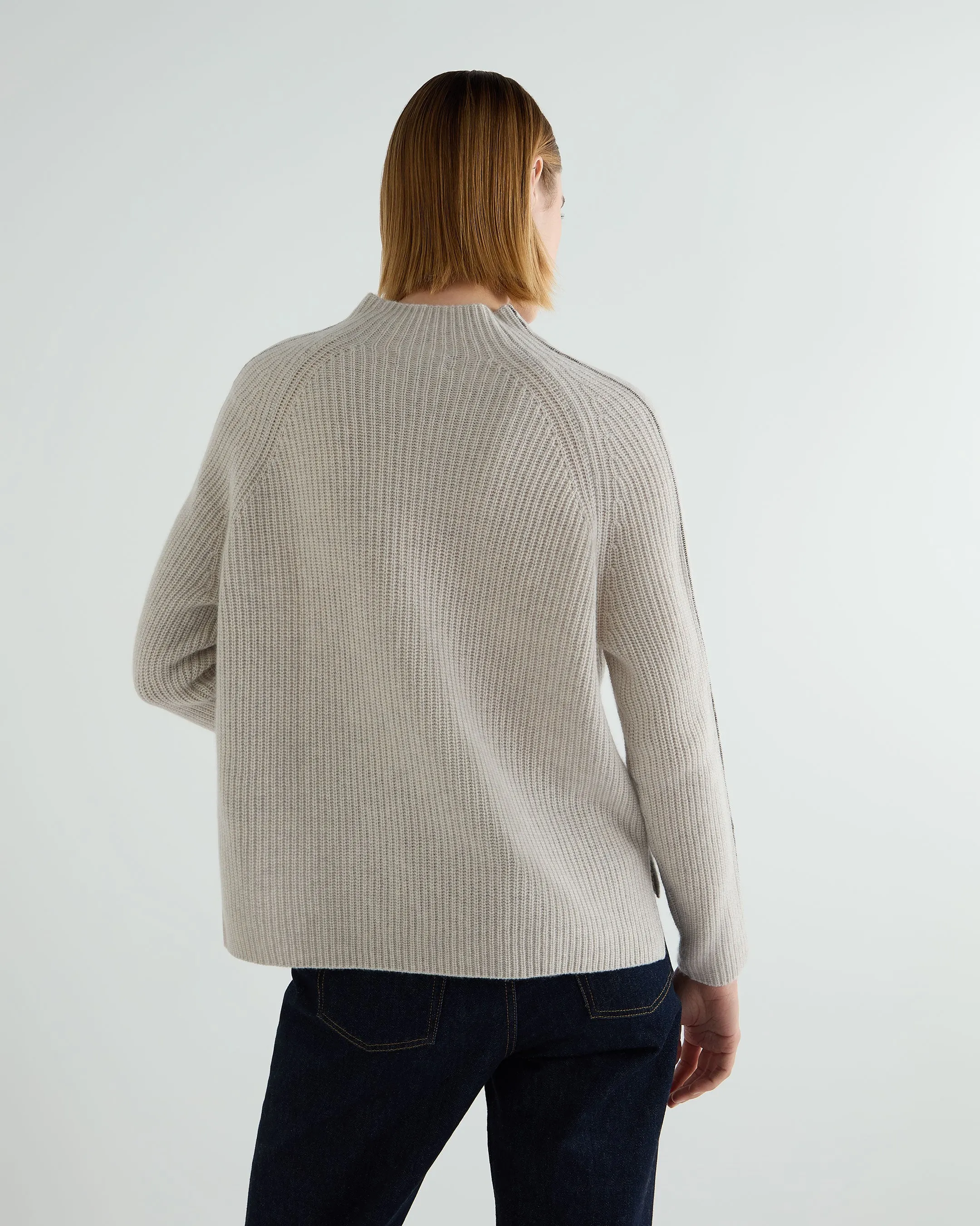 Women's Metal Funnel Neck Cashmere Jumper Pebble Grey